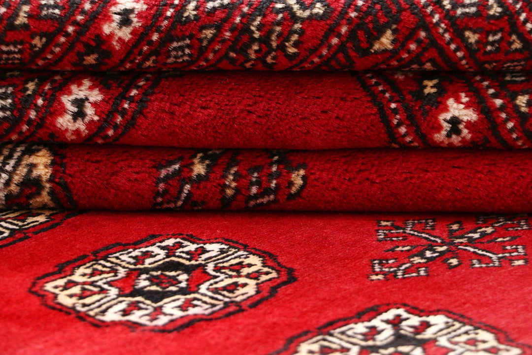 Firebrick Red Pakistani Bokhara Rug 8' 2" x 10' Hand-Knotted | No. QA41322