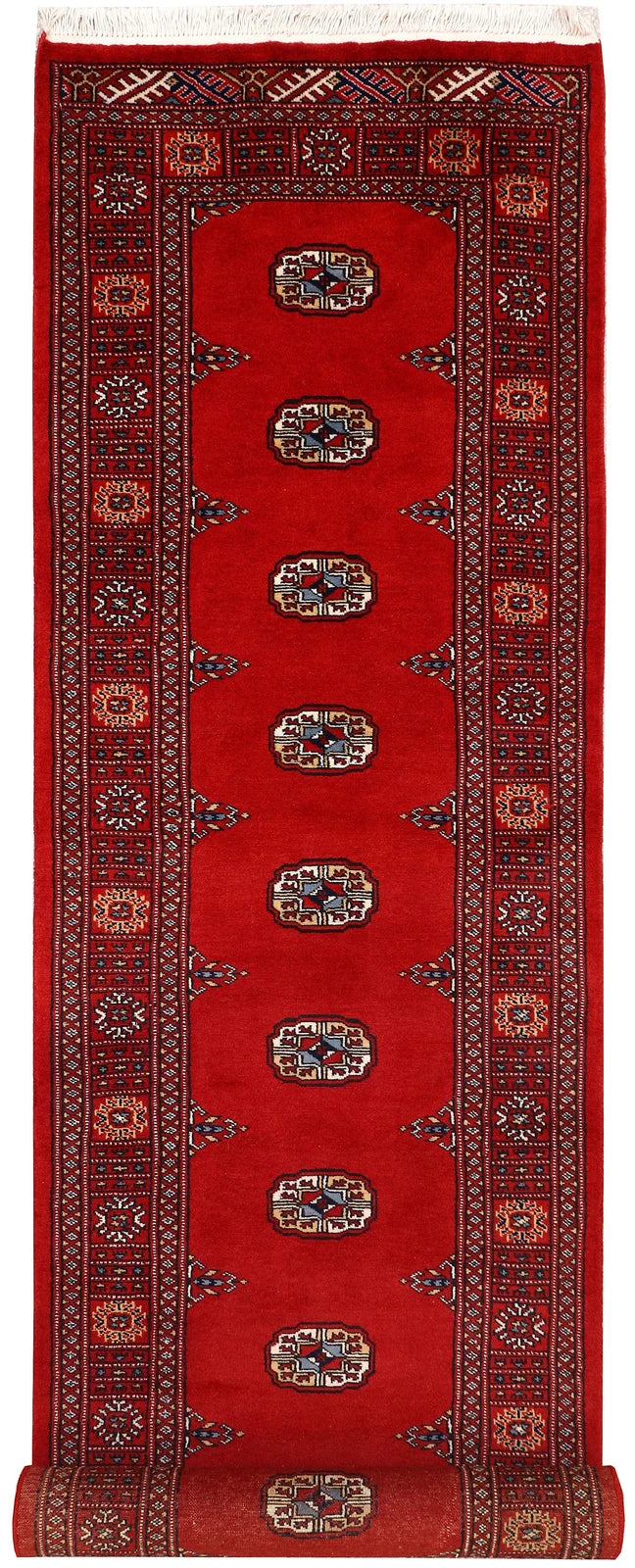 Red Pakistani Bokhara Rug 2' 7" x 10' 4" Hand-Knotted | No. QA41380