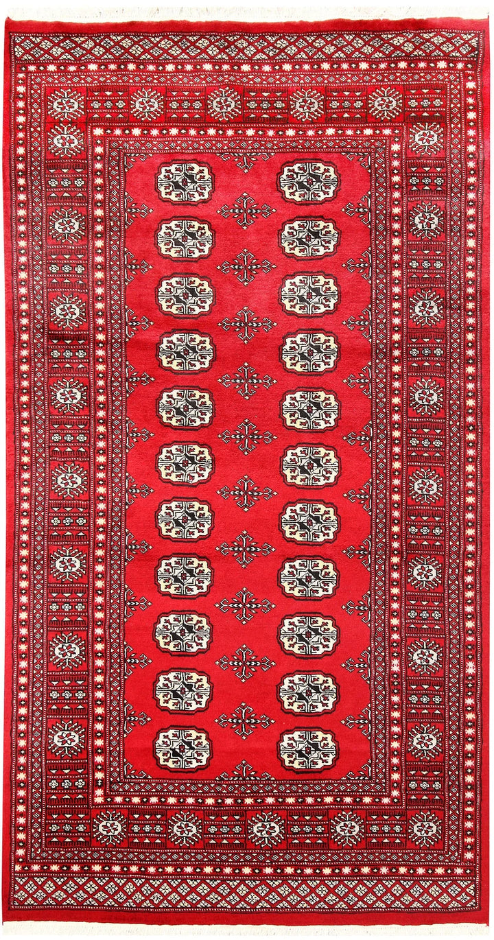 Red Pakistani Bokhara Rug 4' x 7'7" Hand-Knotted | No. QA41406