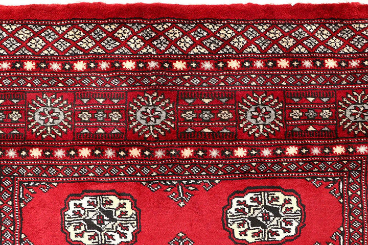 Red Pakistani Bokhara Rug 4' x 7'7" Hand-Knotted | No. QA41406