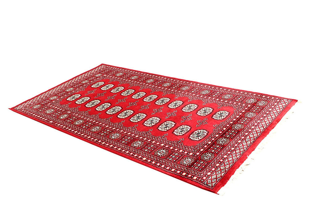 Red Pakistani Bokhara Rug 4' x 7'7" Hand-Knotted | No. QA41406