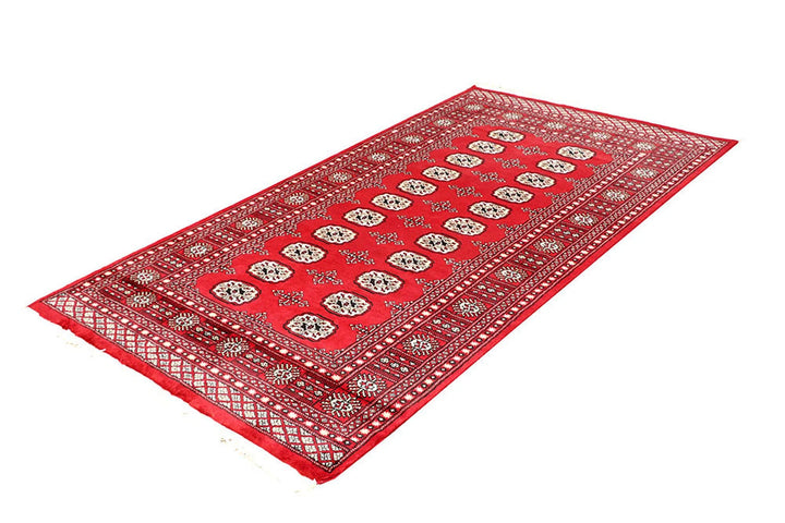 Red Pakistani Bokhara Rug 4' x 7'7" Hand-Knotted | No. QA41406