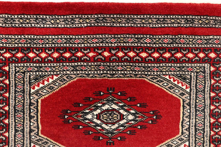 Red Pakistani Jaldar Rug 2' 6" x 9' 2" Hand-Knotted | No. QA41472