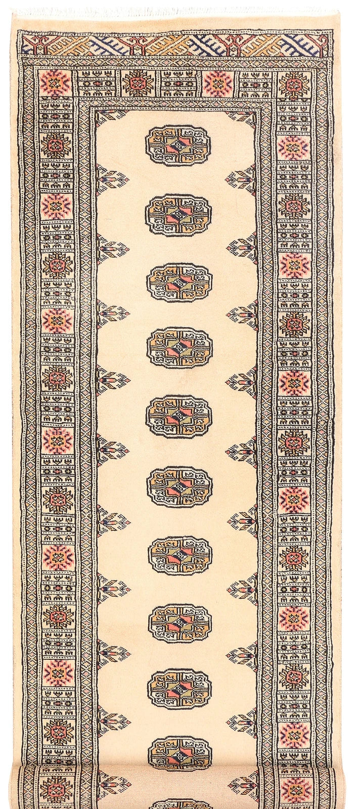 Antique White Pakistani Bokhara Rug 2' 6" x 8' 10" Hand-Knotted | No. QA41499