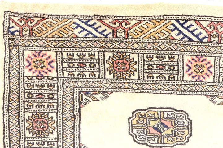 Antique White Pakistani Bokhara Rug 2' 6" x 8' 10" Hand-Knotted | No. QA41499