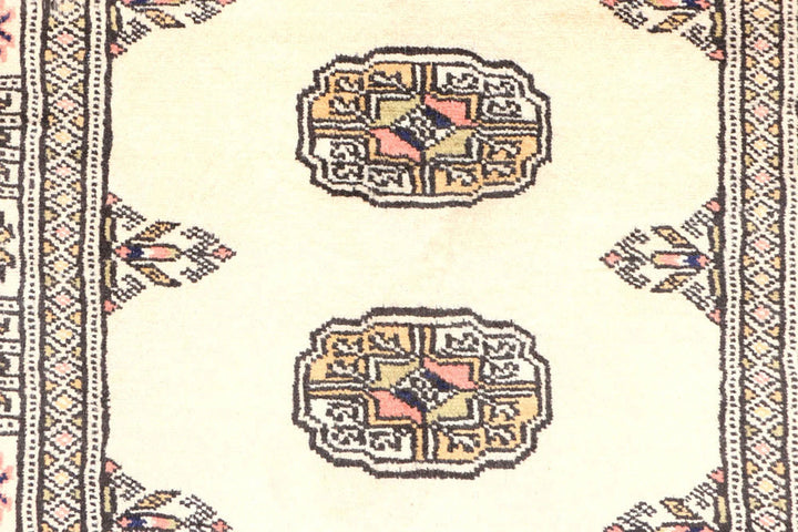 Antique White Pakistani Bokhara Rug 2' 6" x 8' 10" Hand-Knotted | No. QA41499