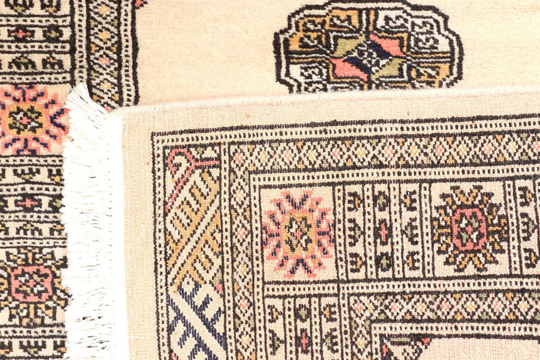 Antique White Pakistani Bokhara Rug 2' 6" x 8' 10" Hand-Knotted | No. QA41499