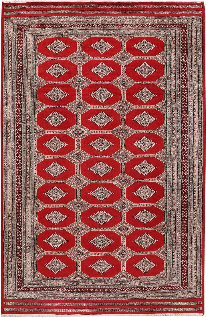 Firebrick Pakistani Jaldar Rug 6' 7" x 10' 3" Hand-Knotted | No. QA41512