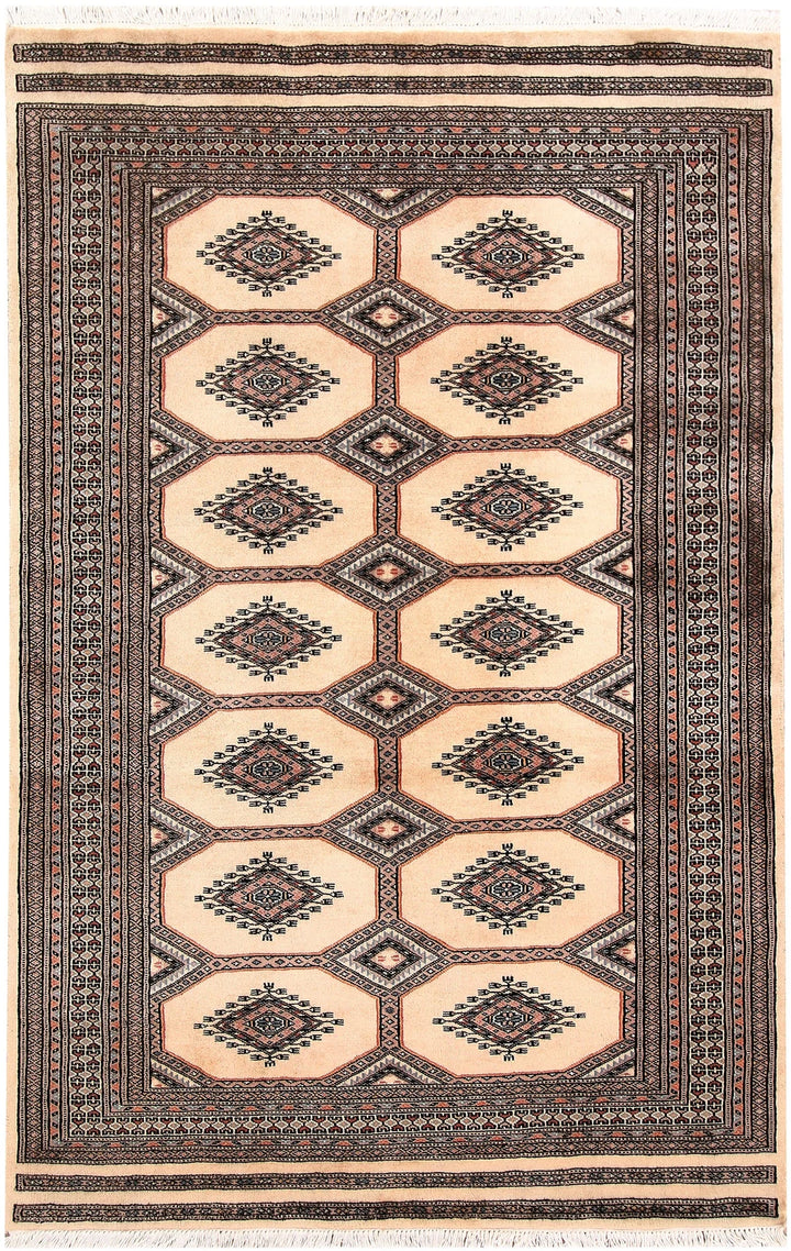 Brown Pakistani Jaldar Rug 4' 2" x 6' 4" Hand-Knotted | No. QA41546