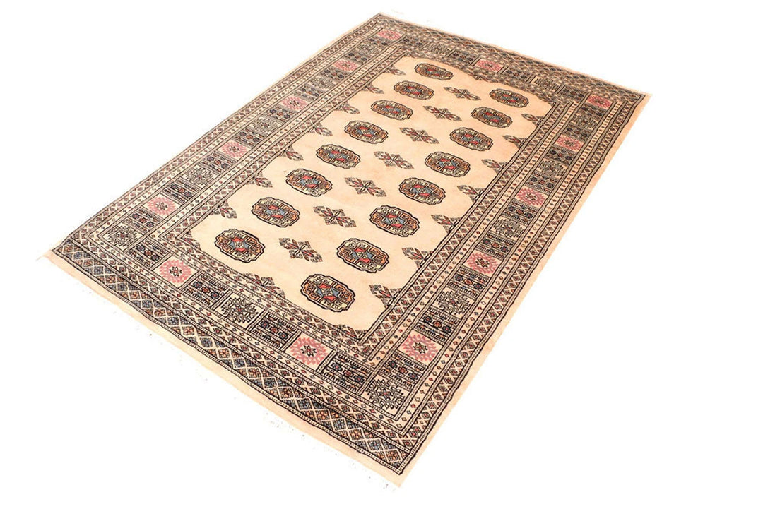 Navajo White Pakistani Bokhara Rug 4' 1" x 5' 10" Hand-Knotted | No. QA41559