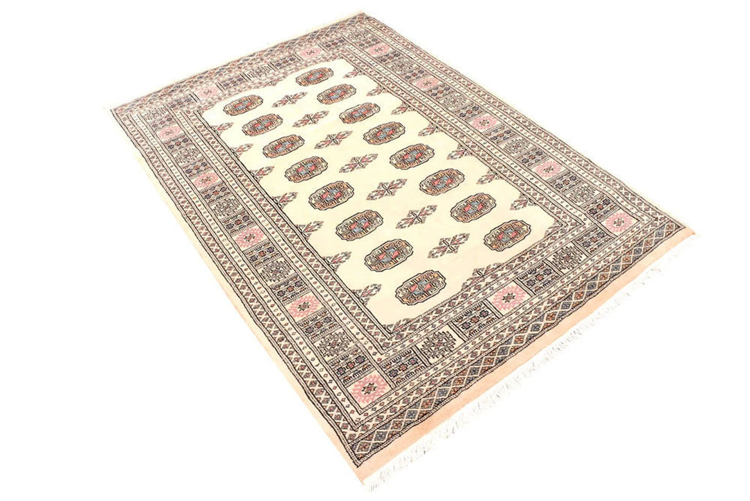 Navajo White Pakistani Bokhara Rug 4' 1" x 5' 10" Hand-Knotted | No. QA41559