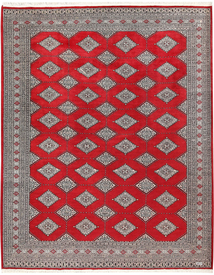 Firebrick Red Pakistani Jaldar Rug 6' 9" x 8' 3" Hand-Knotted | No. QA41586