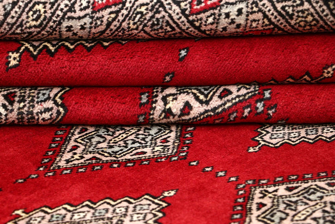 Firebrick Red Pakistani Jaldar Rug 6' 9" x 8' 3" Hand-Knotted | No. QA41586