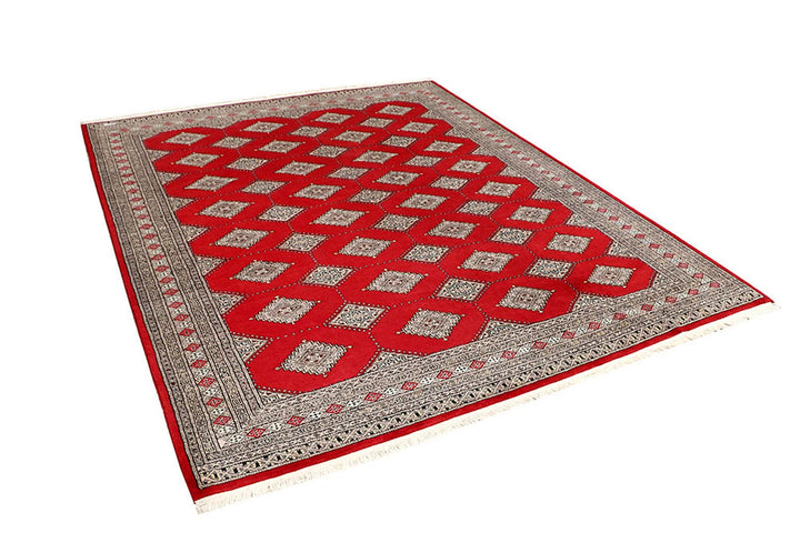 Firebrick Red Pakistani Jaldar Rug 6' 9" x 8' 3" Hand-Knotted | No. QA41586
