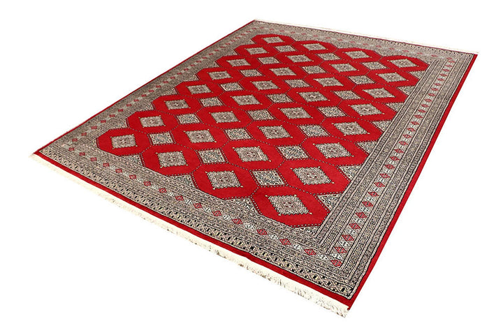 Firebrick Red Pakistani Jaldar Rug 6' 9" x 8' 3" Hand-Knotted | No. QA41586