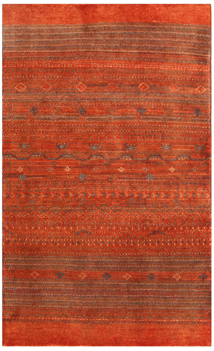Orange Red Pakistani Gabbeh Rug 3' x 4' 11" Hand-Knotted | No. QA41718
