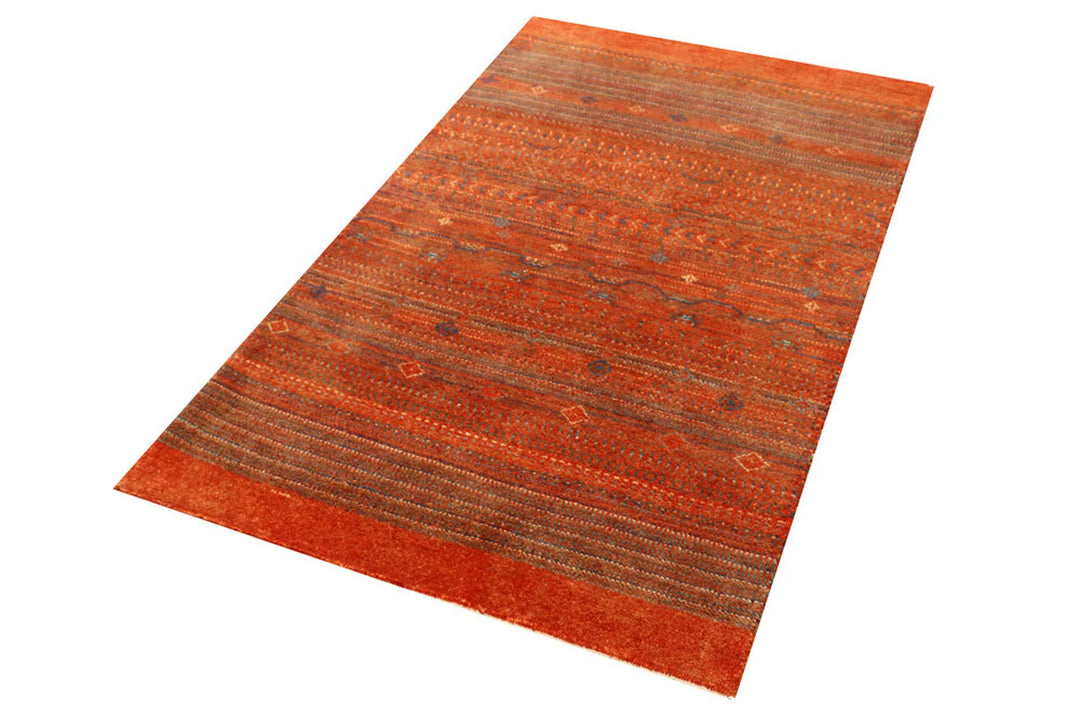 Orange Red Pakistani Gabbeh Rug 3' x 4' 11" Hand-Knotted | No. QA41718