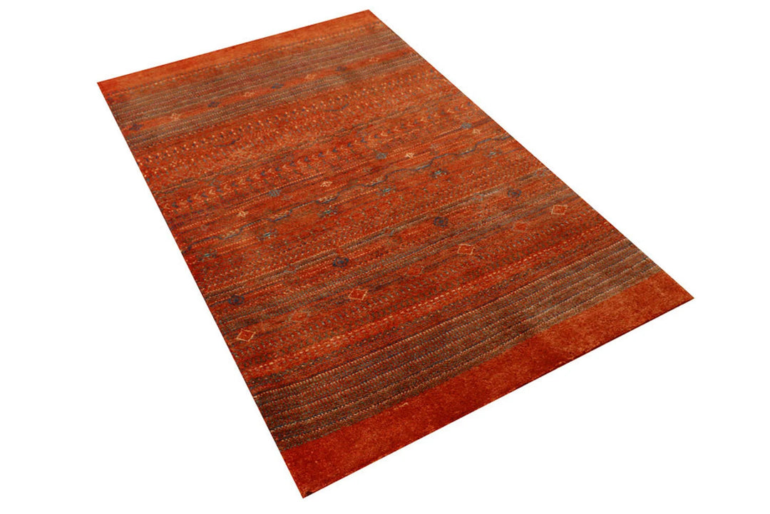 Orange Red Pakistani Gabbeh Rug 3' x 4' 11" Hand-Knotted | No. QA41718