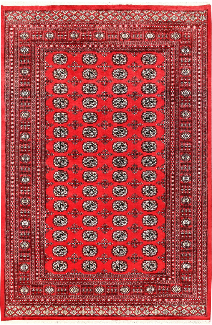Red Pakistani Bokhara Rug 6' 3" x 9' 3" Hand-Knotted | No. QA41770