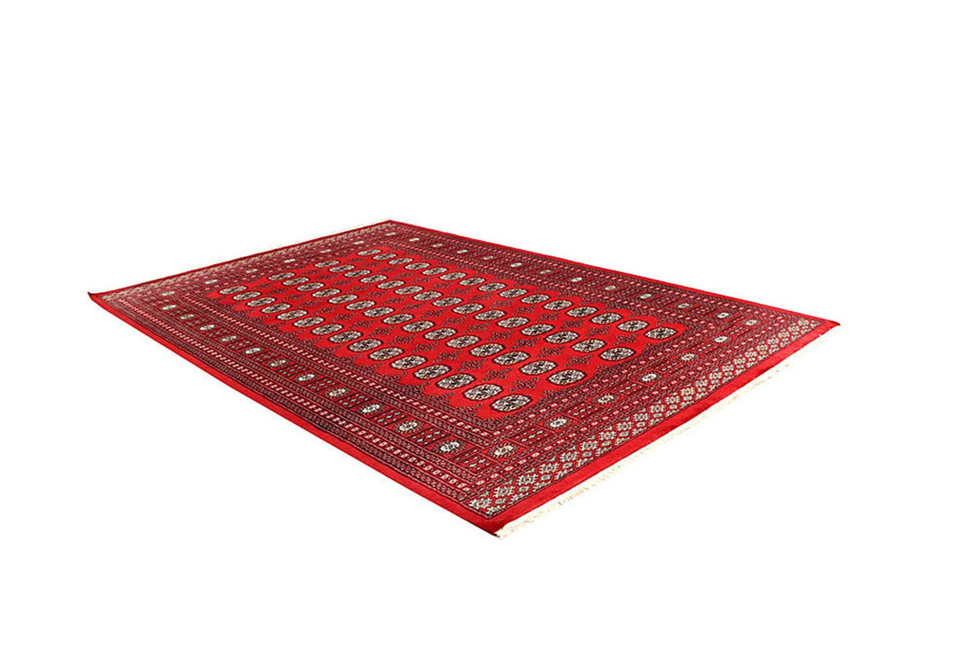 Red Pakistani Bokhara Rug 6' 3" x 9' 3" Hand-Knotted | No. QA41770