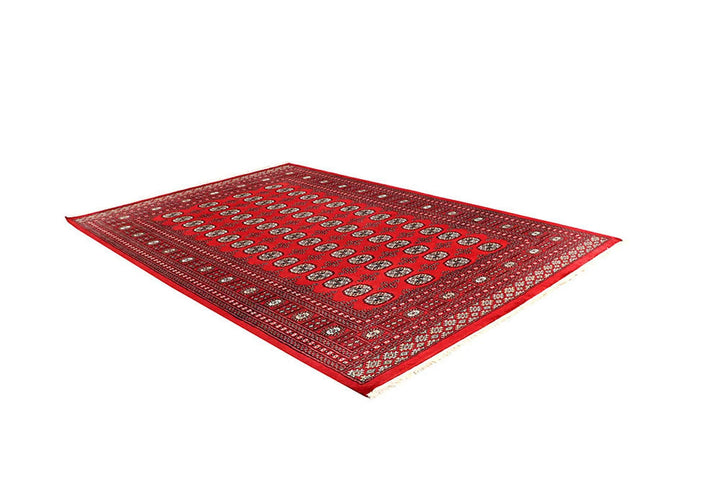 Red Pakistani Bokhara Rug 6' 3" x 9' 3" Hand-Knotted | No. QA41770