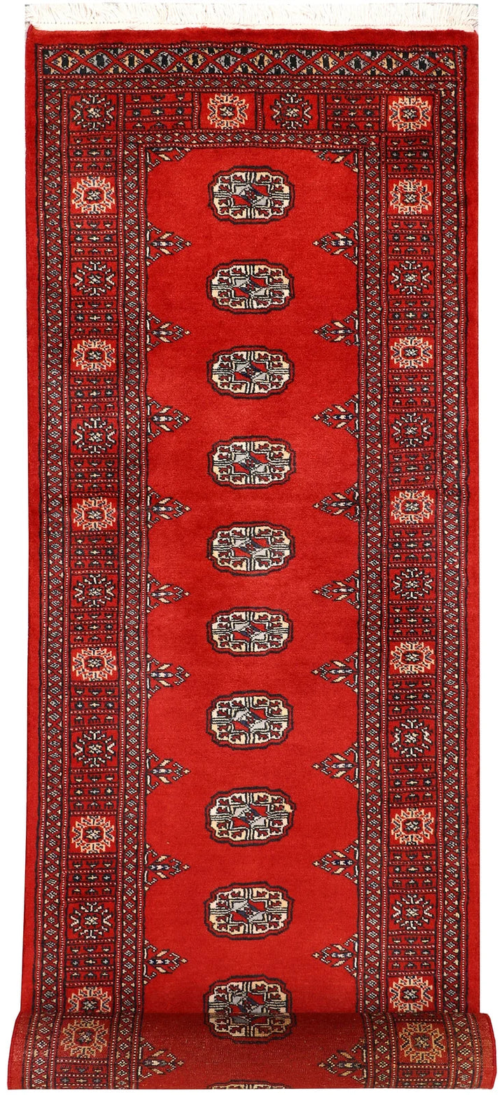 Firebrick Red Pakistani Bokhara Runner 2' 7" x 10' 3" Hand-Knotted | No. QA41776