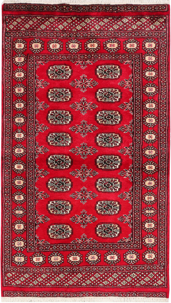Dark Red Pakistani Bokhara Rug 3' 1" x 5' 4" Hand-Knotted | No. QA41864