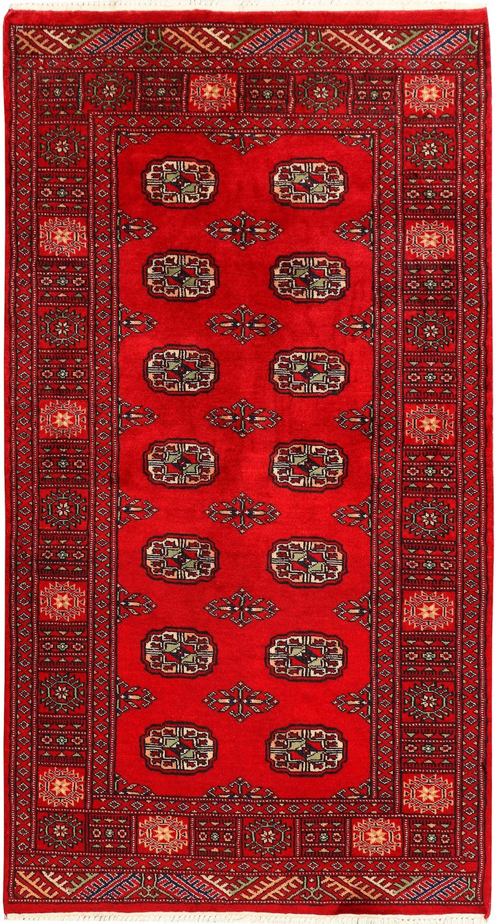 Dark Red Pakistani Bokhara Rug 3' x 5' 7" Hand-Knotted | No. QA41917