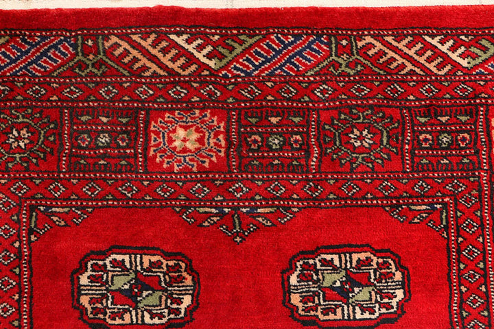 Dark Red Pakistani Bokhara Rug 3' x 5' 7" Hand-Knotted | No. QA41917