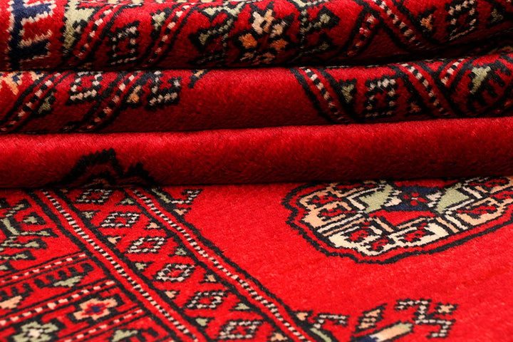 Dark Red Pakistani Bokhara Rug 3' x 5' 7" Hand-Knotted | No. QA41917