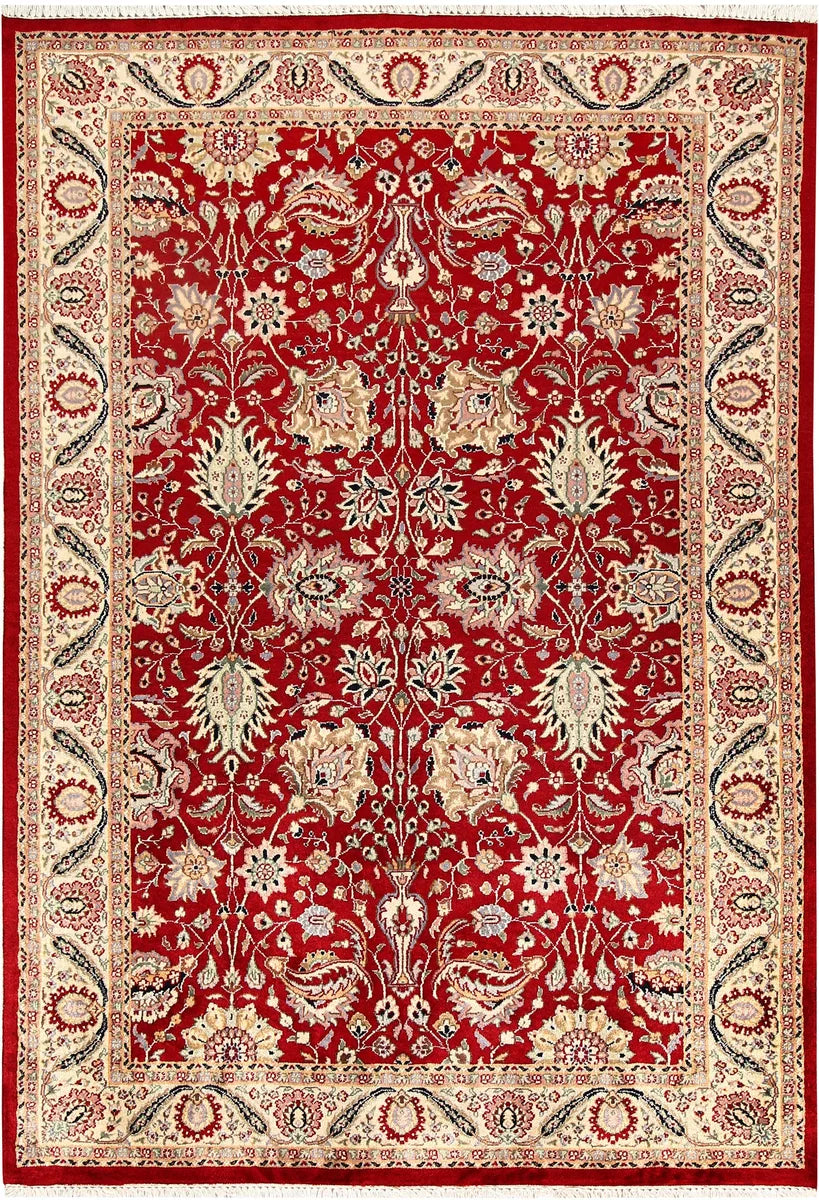 Red Pakistani Mahal Rug 4' 5" x 6' 5" Hand-Knotted | No. QA41994