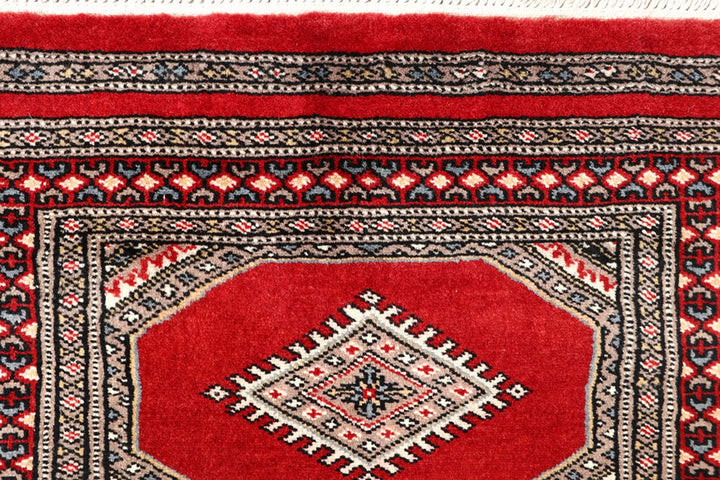 Red Pakistani Jaldar Rug 2' 4" x 9' 9" Hand-Knotted | No. QA42044