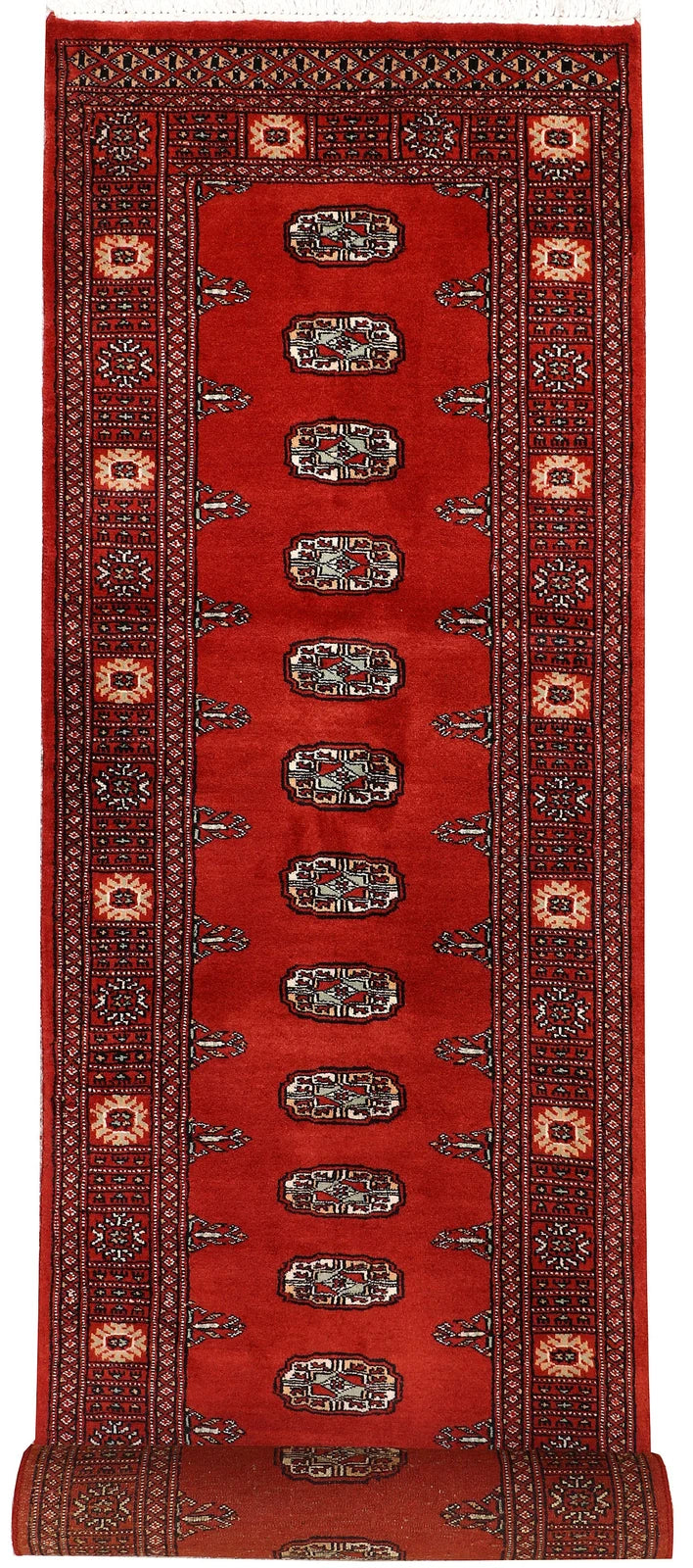 Firebrick Red Pakistani Bokhara Runner 2' 6" x 9' 10" Hand-Knotted | No. QA42235