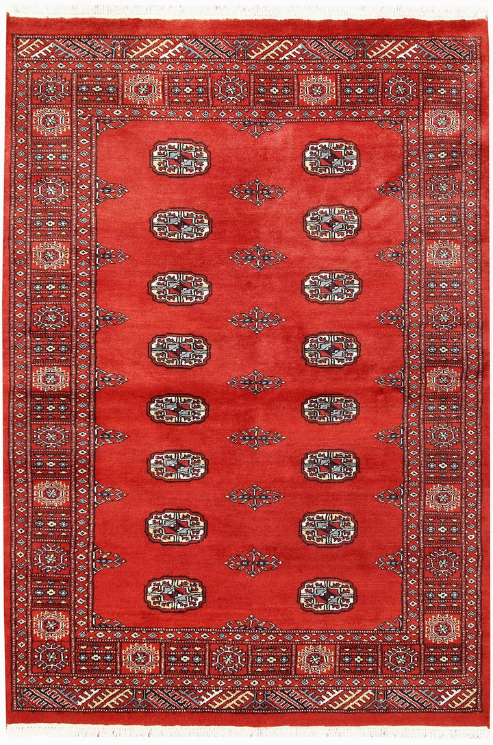 Orange Red Pakistani Bokhara Rug 4' 2" x 6' Hand-Knotted | No. QA42347
