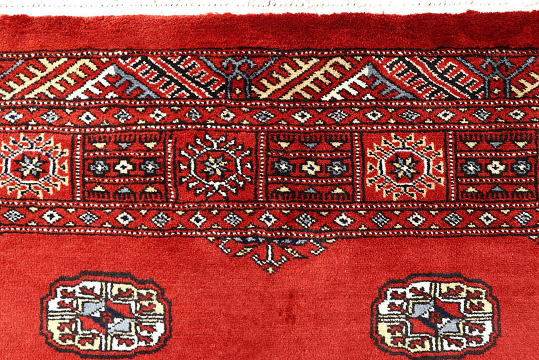 Orange Red Pakistani Bokhara Rug 4' 2" x 6' Hand-Knotted | No. QA42347