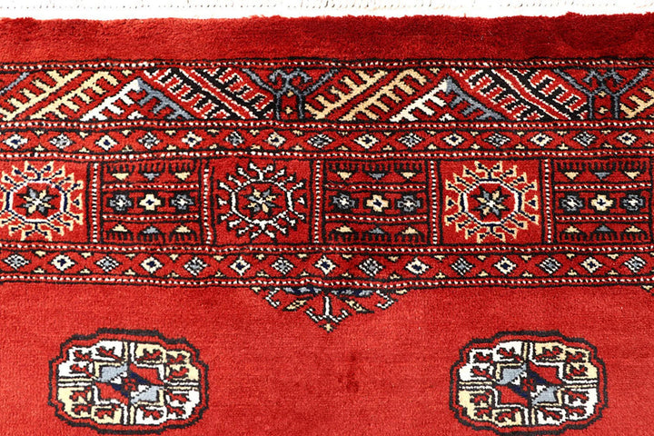 Orange Red Pakistani Bokhara Rug 4' 2" x 6' Hand-Knotted | No. QA42347