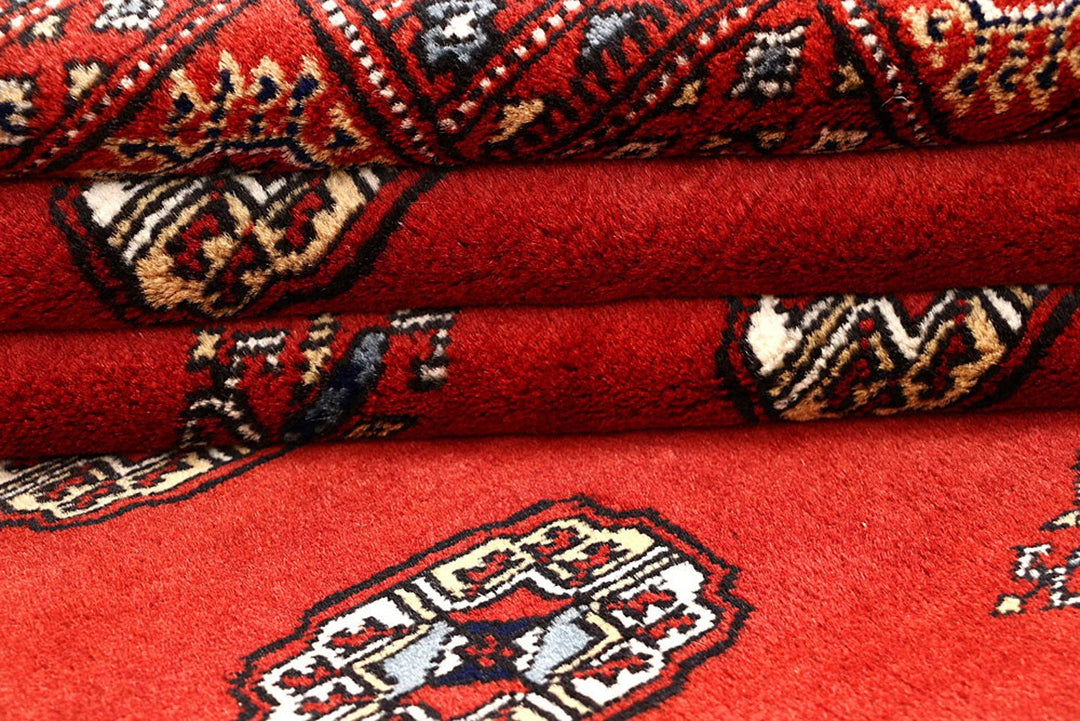 Orange Red Pakistani Bokhara Rug 4' 2" x 6' Hand-Knotted | No. QA42347