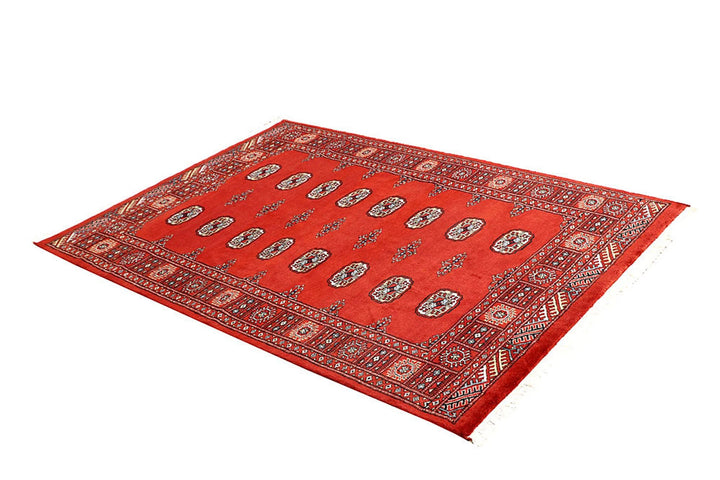Orange Red Pakistani Bokhara Rug 4' 2" x 6' Hand-Knotted | No. QA42347