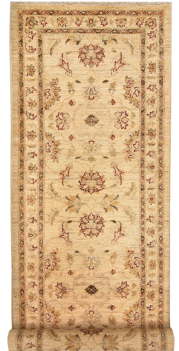Navajo White Afghan Ziegler Rug 2' 9" x 9' 9" Hand-Knotted | No. QA42429