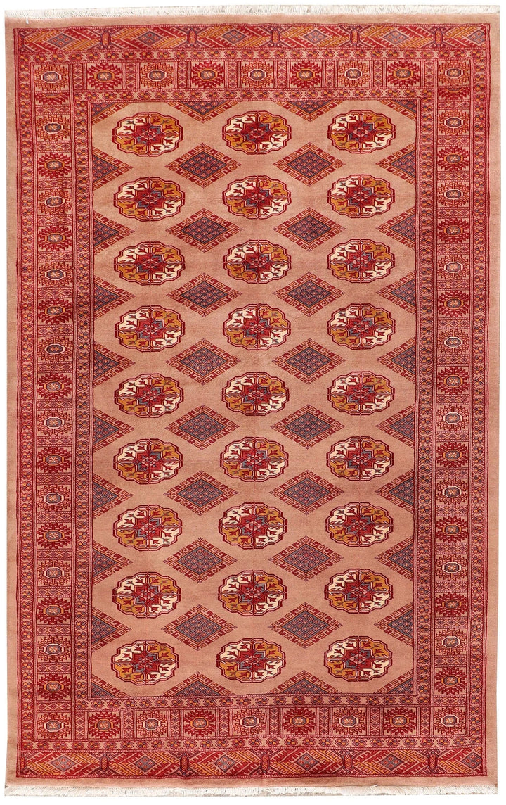 Dark Salmon Pakistani Bokhara Rug 5' 3" x 8' 3" Hand-Knotted | No. QA42447