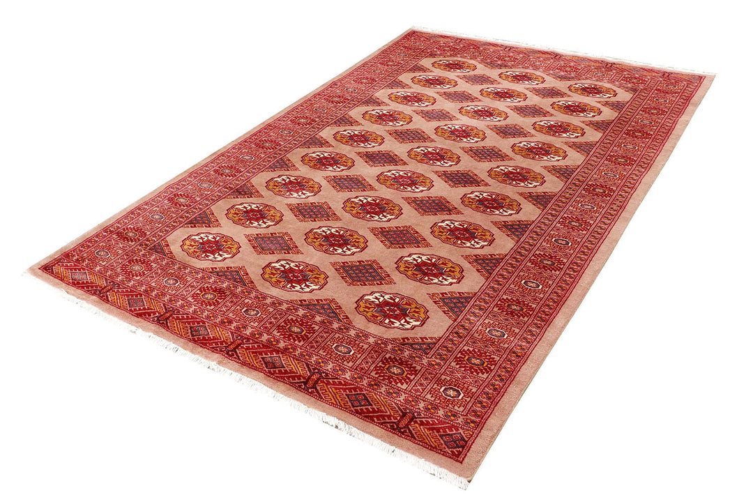 Dark Salmon Pakistani Bokhara Rug 5' 3" x 8' 3" Hand-Knotted | No. QA42447
