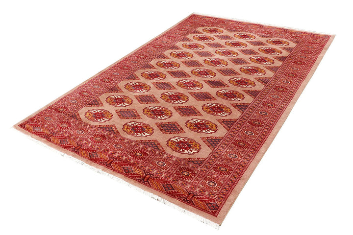 Dark Salmon Pakistani Bokhara Rug 5' 3" x 8' 3" Hand-Knotted | No. QA42447