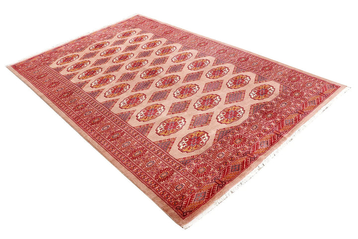 Dark Salmon Pakistani Bokhara Rug 5' 3" x 8' 3" Hand-Knotted | No. QA42447