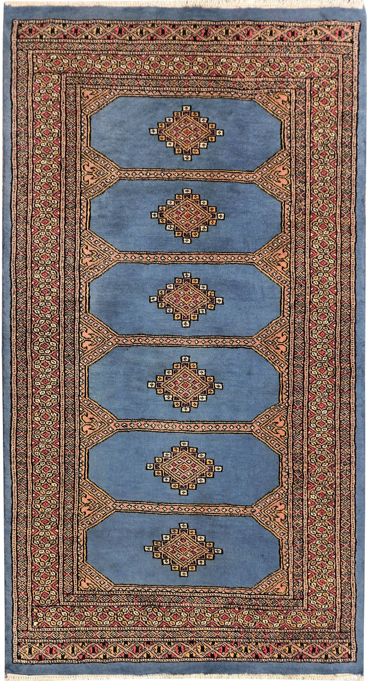 Steel Blue Pakistani Jaldar Rug 3' 1" x 5' 7" Hand-Knotted | No. QA42497