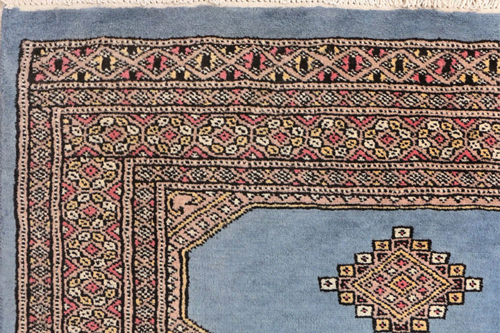 Steel Blue Pakistani Jaldar Rug 3' 1" x 5' 7" Hand-Knotted | No. QA42497
