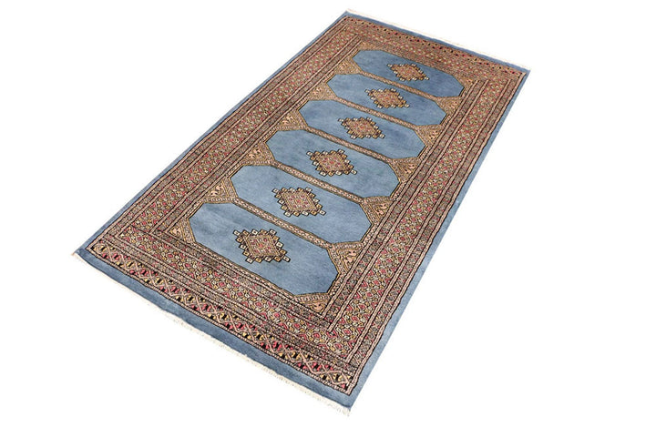 Steel Blue Pakistani Jaldar Rug 3' 1" x 5' 7" Hand-Knotted | No. QA42497