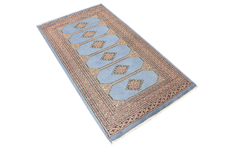 Steel Blue Pakistani Jaldar Rug 3' 1" x 5' 7" Hand-Knotted | No. QA42497