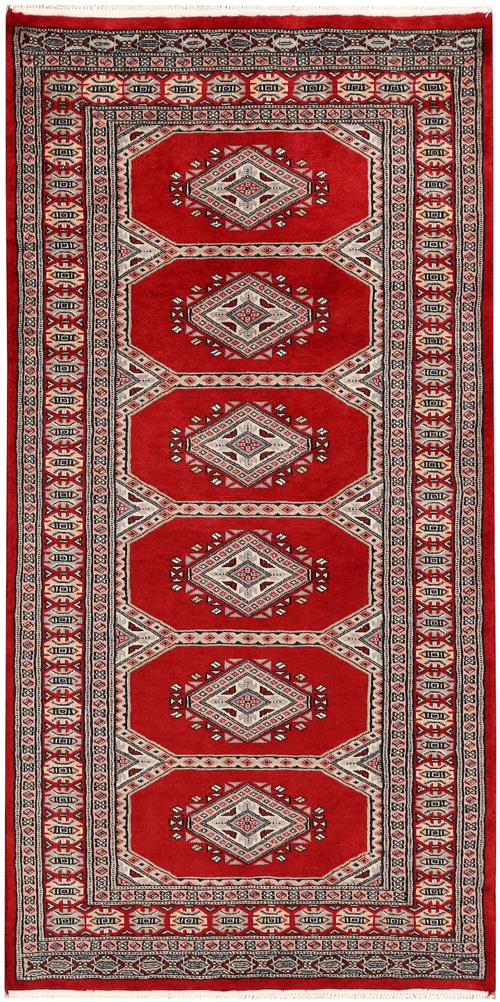 Dark Red Pakistani Jaldar Rug 3' 1" x 6' 1" Hand-Knotted | No. QA42512