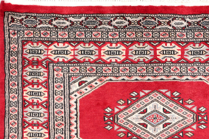 Dark Red Pakistani Jaldar Rug 3' 1" x 6' 1" Hand-Knotted | No. QA42512