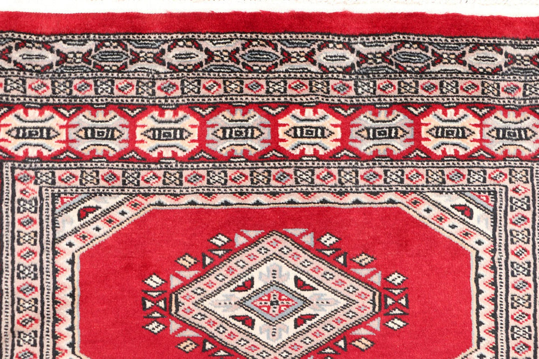 Dark Red Pakistani Jaldar Rug 3' 1" x 6' 1" Hand-Knotted | No. QA42512